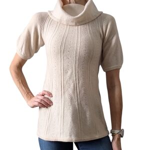Design History Cashmere Cream Cowl Neck Short Sleeve Babydoll Sweater Women's S